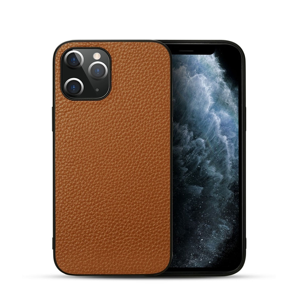 Image of iPhone 12 Pro Max Echtleder Hardcase Hülle Litchi Look - Braun bei Apfelkiste.ch