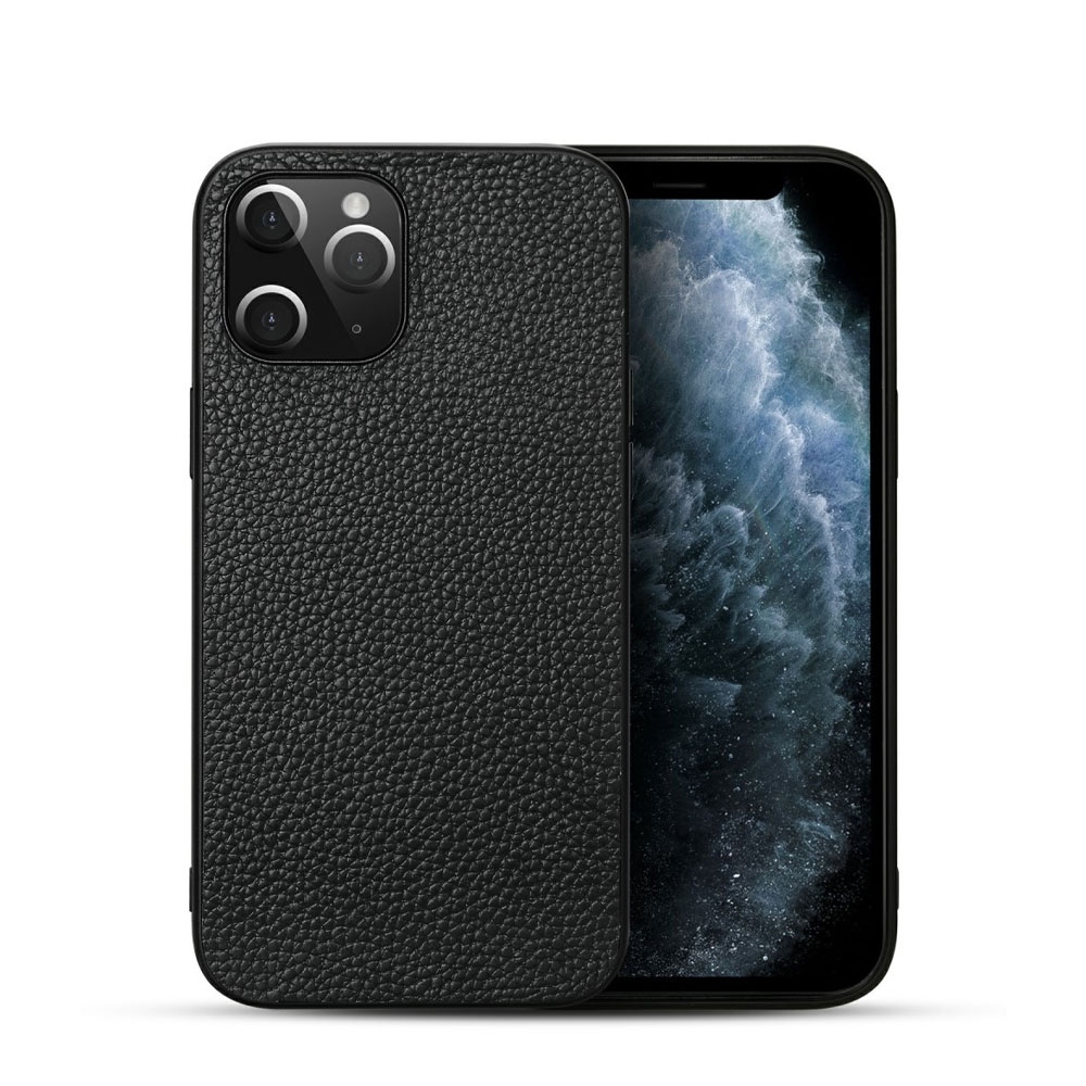 Image of iPhone 12 Pro Max Echtleder Hardcase Hülle Litchi Look - Schwarz bei Apfelkiste.ch
