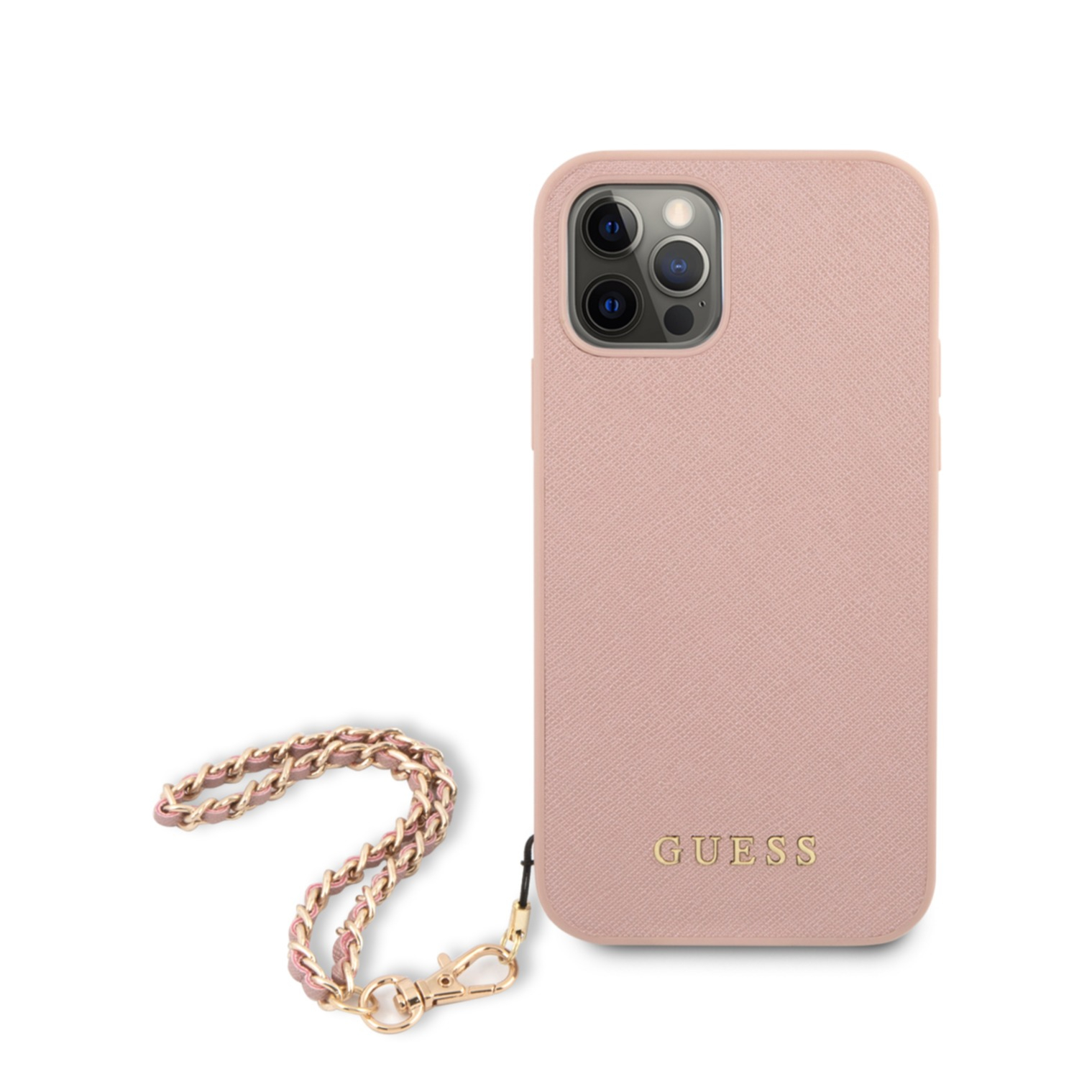 Image of Guess - iPhone 12 Pro Max Leder Saffiano Hardcase Hülle Chain + Trageschlaufe (GUHCP12LSASGPI) - Rosa bei Apfelkiste.ch