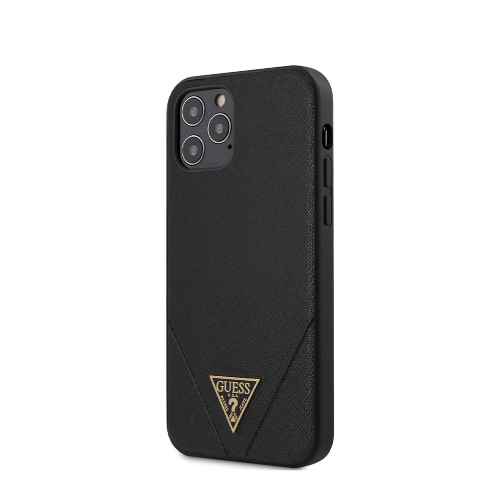 Image of Guess - iPhone 12 Pro Max Leder Saffiano Hardcase Hülle V Stitch (GUHCP12LVSATMLBK) - Schwarz bei Apfelkiste.ch