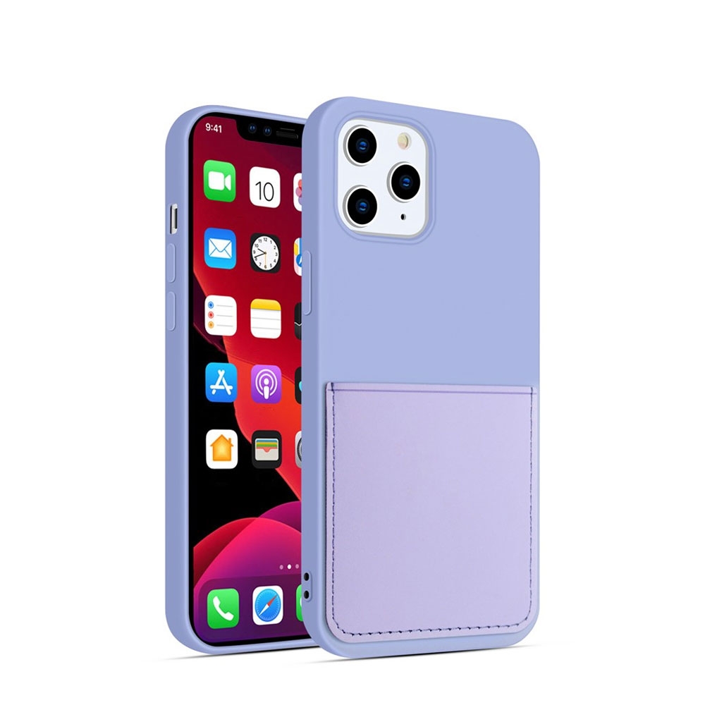 Image of iPhone 12 Pro Max Gummi Case Hülle mit Leder Kartenfach - Lila bei Apfelkiste.ch