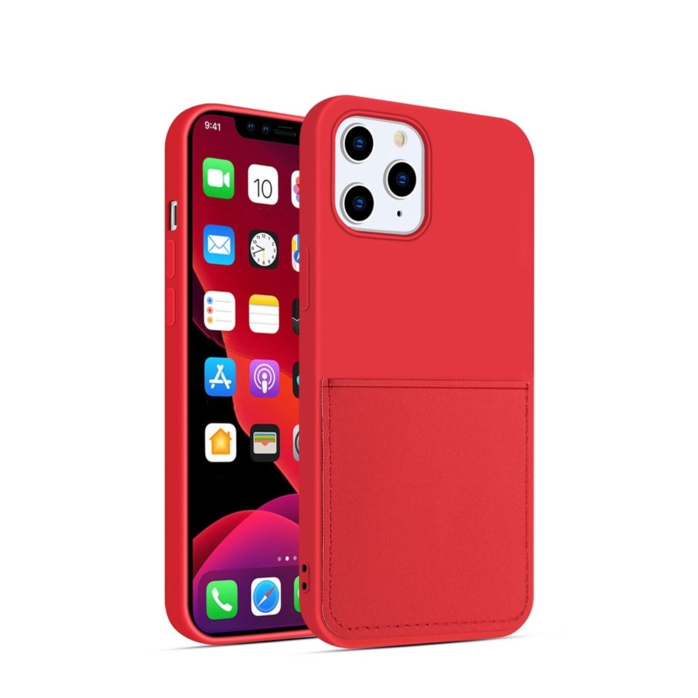 Image of iPhone 12 Pro Max Gummi Case Hülle mit Leder Kartenfach - Rot bei Apfelkiste.ch