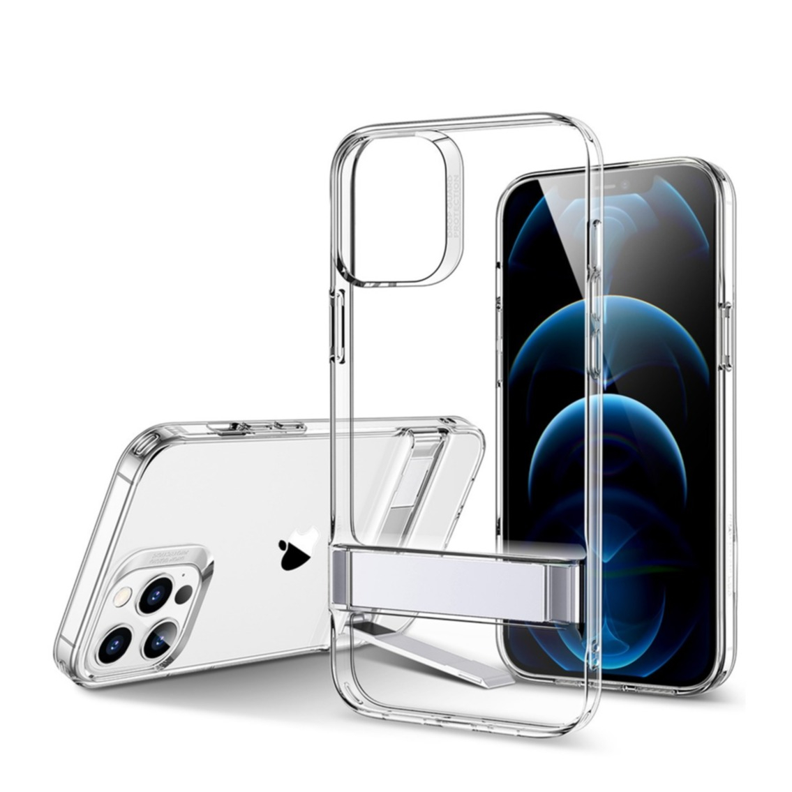 Image of iPhone 12 Pro Max Gummi Case Schutzhülle + Aluminium Kickstand - Transparent bei Apfelkiste.ch