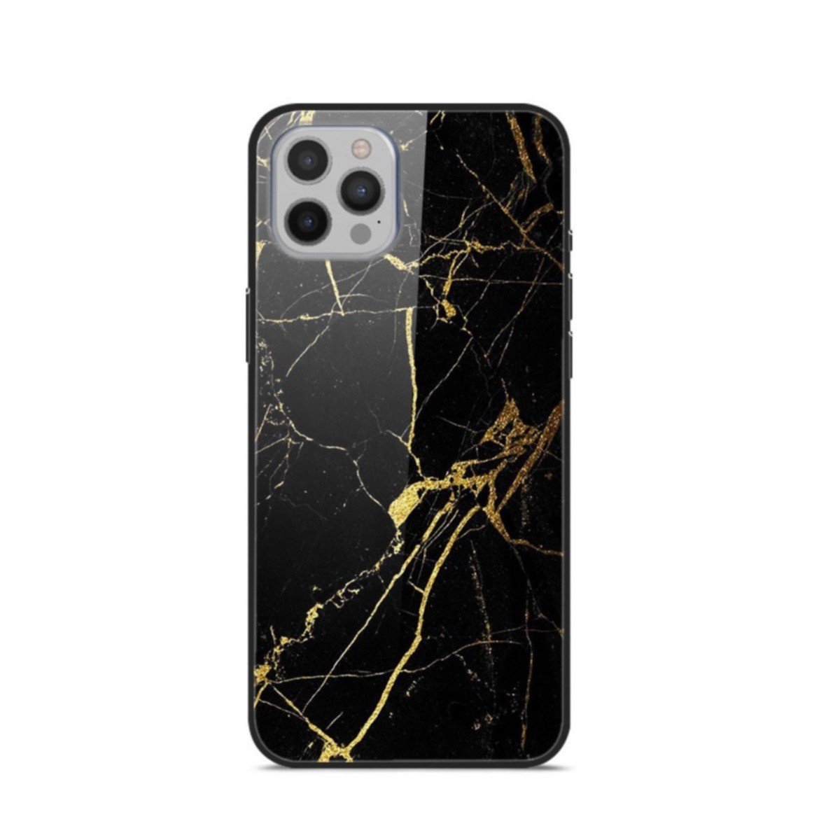 Image of iPhone 12 Pro Max Hardcase Hülle Glas Rückseite Marmor Marble - Schwarz / Gold bei Apfelkiste.ch