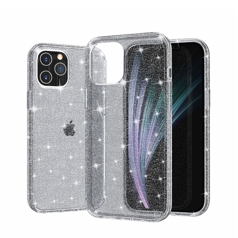 Image of iPhone 12 Pro Max Hybrid Hardcase Schutzhülle im Glitzer Design - Schwarz / Transparent bei Apfelkiste.ch