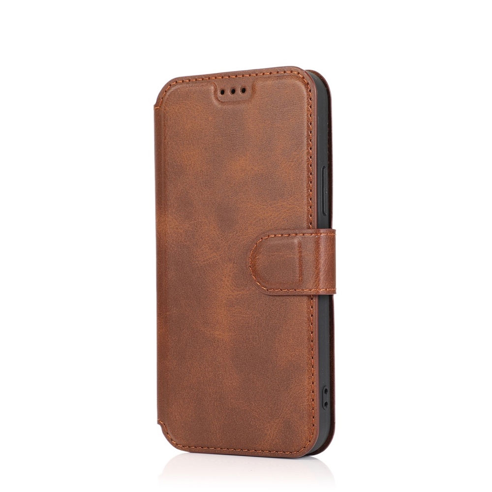 Image of iPhone 12 Pro Max Leder Tasche mit Kartenfach im Retro Style - Braun bei Apfelkiste.ch