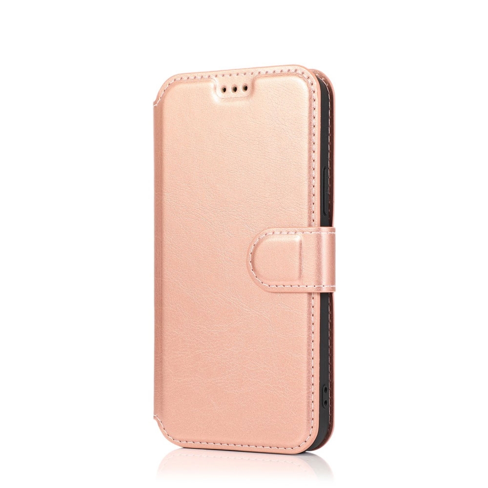 Image of iPhone 12 Pro Max Leder Tasche mit Kartenfach im Retro Style - Roségold bei Apfelkiste.ch
