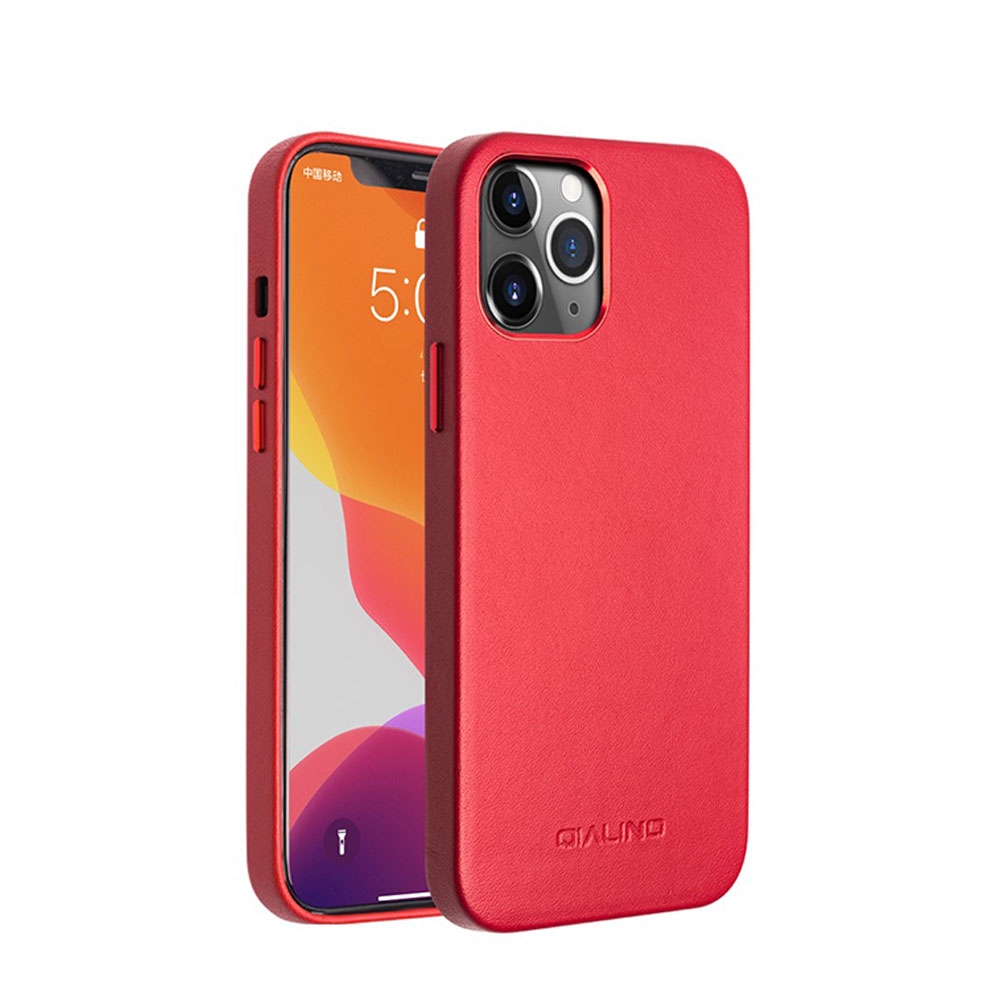 Image of Qialino - iPhone 12 Pro Max Echtleder Hülle Back Case - Rot bei Apfelkiste.ch