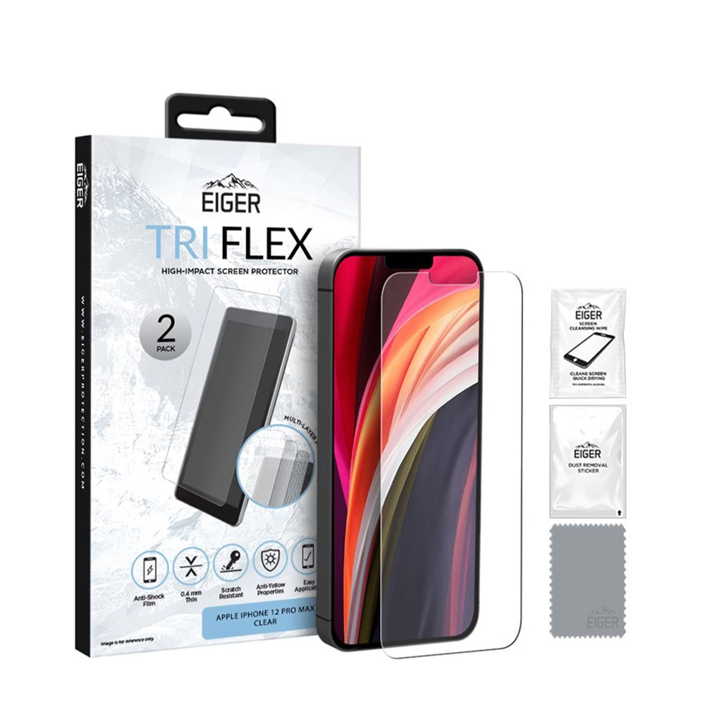 Image of (2er Set) Eiger - iPhone 12 Pro Max Tri Flex Display Hybrid Glas Case Friendly (EGSP00631) bei Apfelkiste.ch