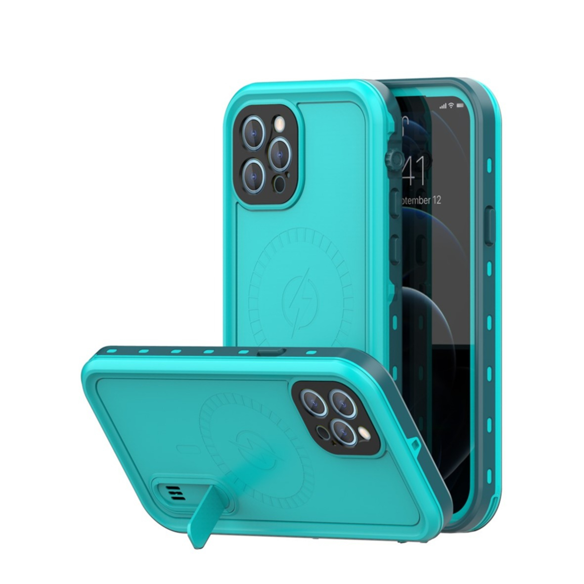 Image of Redpepper - iPhone 12 Pro Max Wasserfeste MagSafe Outdoor Schutz Hülle mit Aufsteller (IP68) - Türkis bei Apfelkiste.ch