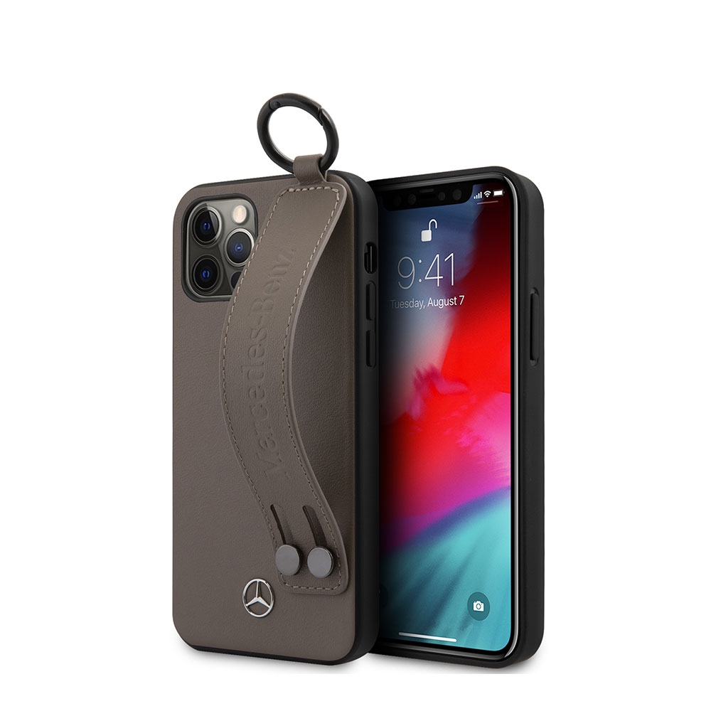 Image of Mercedes Benz - iPhone 12 / iPhone 12 Pro Echtleder Hülle Hand Strap (MEHCP12MLSSBR) - Braun bei Apfelkiste.ch