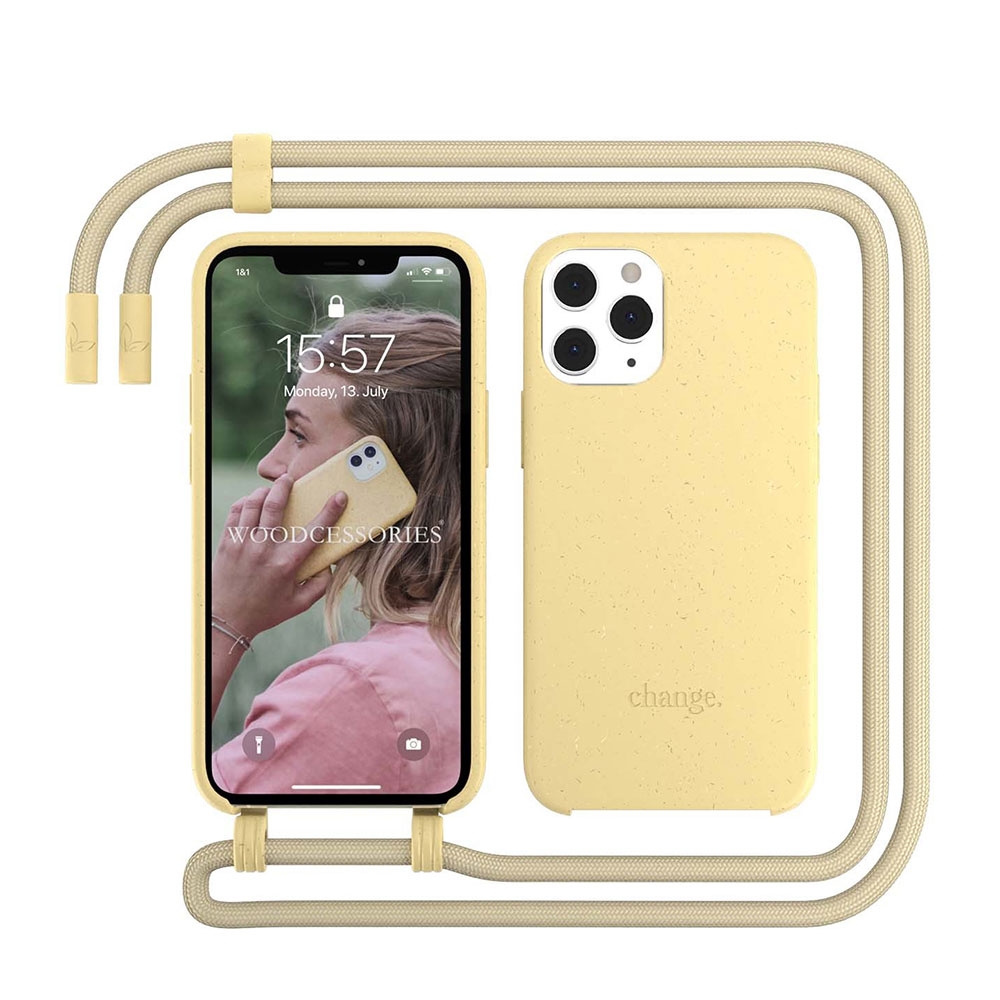 Image of Woodcessories - iPhone 12 / iPhone 12 Pro Change Necklace BioCase Antimikrobielle Schutzhülle Vegan Biologisch Abbaubar + Handykette (CHA029) - Gelb bei Apfelkiste.ch