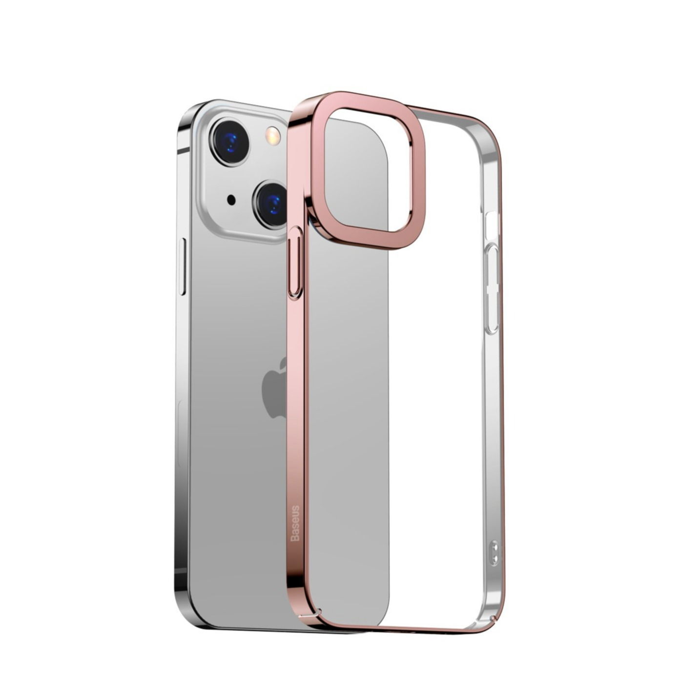 Image of Baseus - iPhone 13 Hardcase Hülle Anti-Fingerprint + Galvanisierter Rahmen - Roségold / Transparent bei Apfelkiste.ch