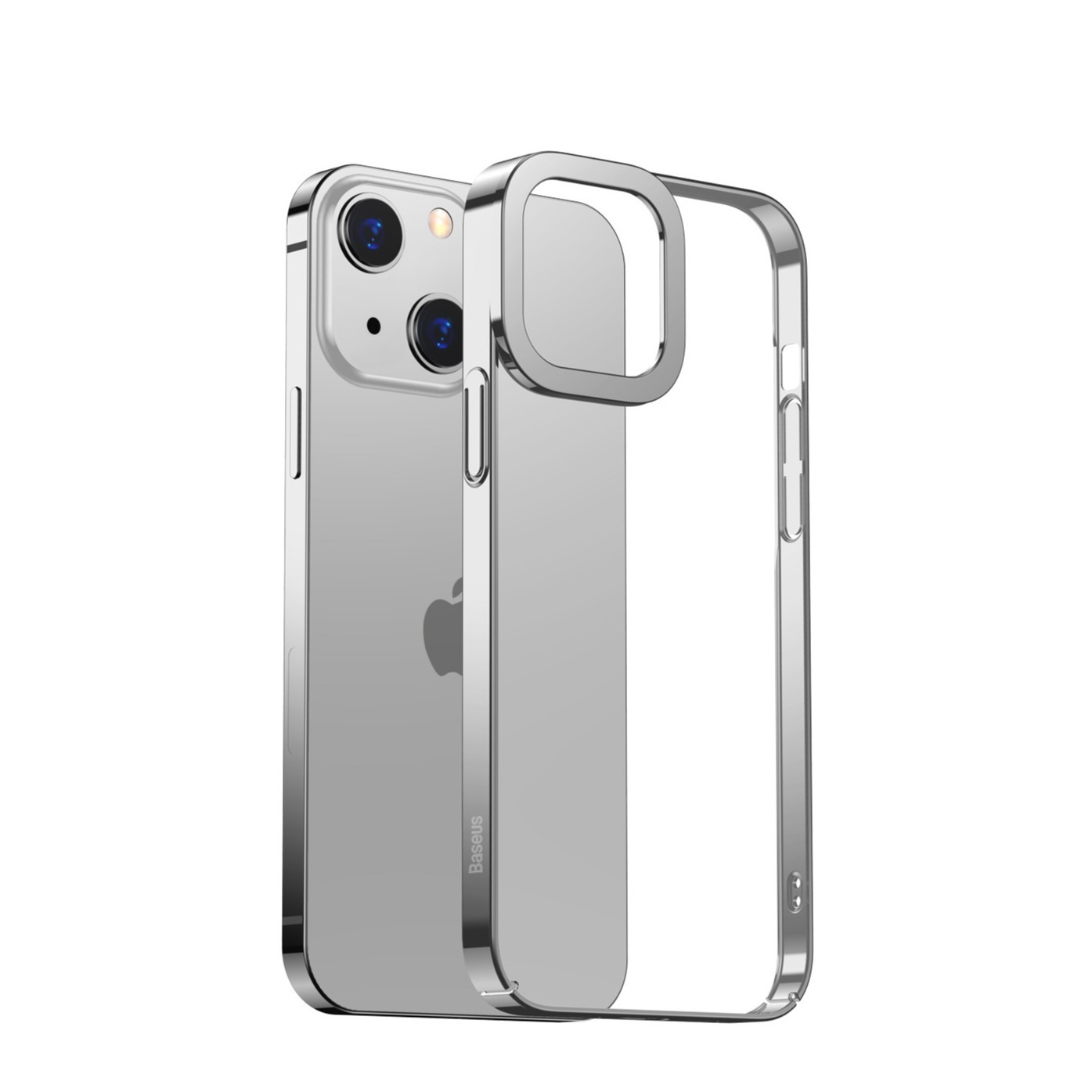 Image of Baseus - iPhone 13 Hardcase Hülle Anti-Fingerprint + Galvanisierter Rahmen - Silber / Transparent bei Apfelkiste.ch