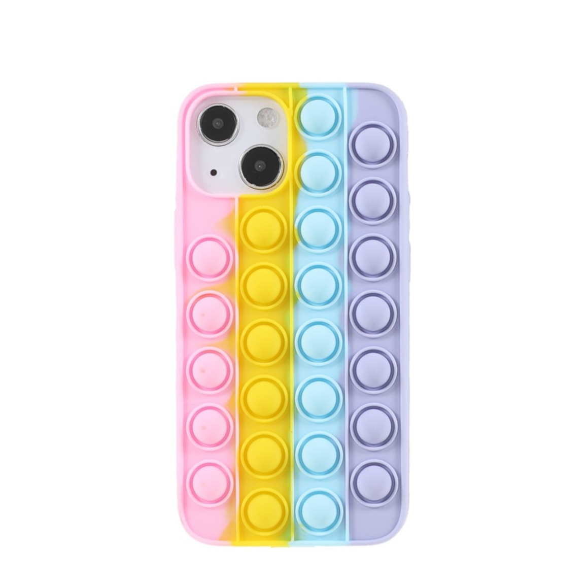 Image of 2in1 iPhone 13 Mini Silikon Bubbles Hülle + Anti Stress Pop It Fidget Rainbow Rückseite - Rosa bei Apfelkiste.ch