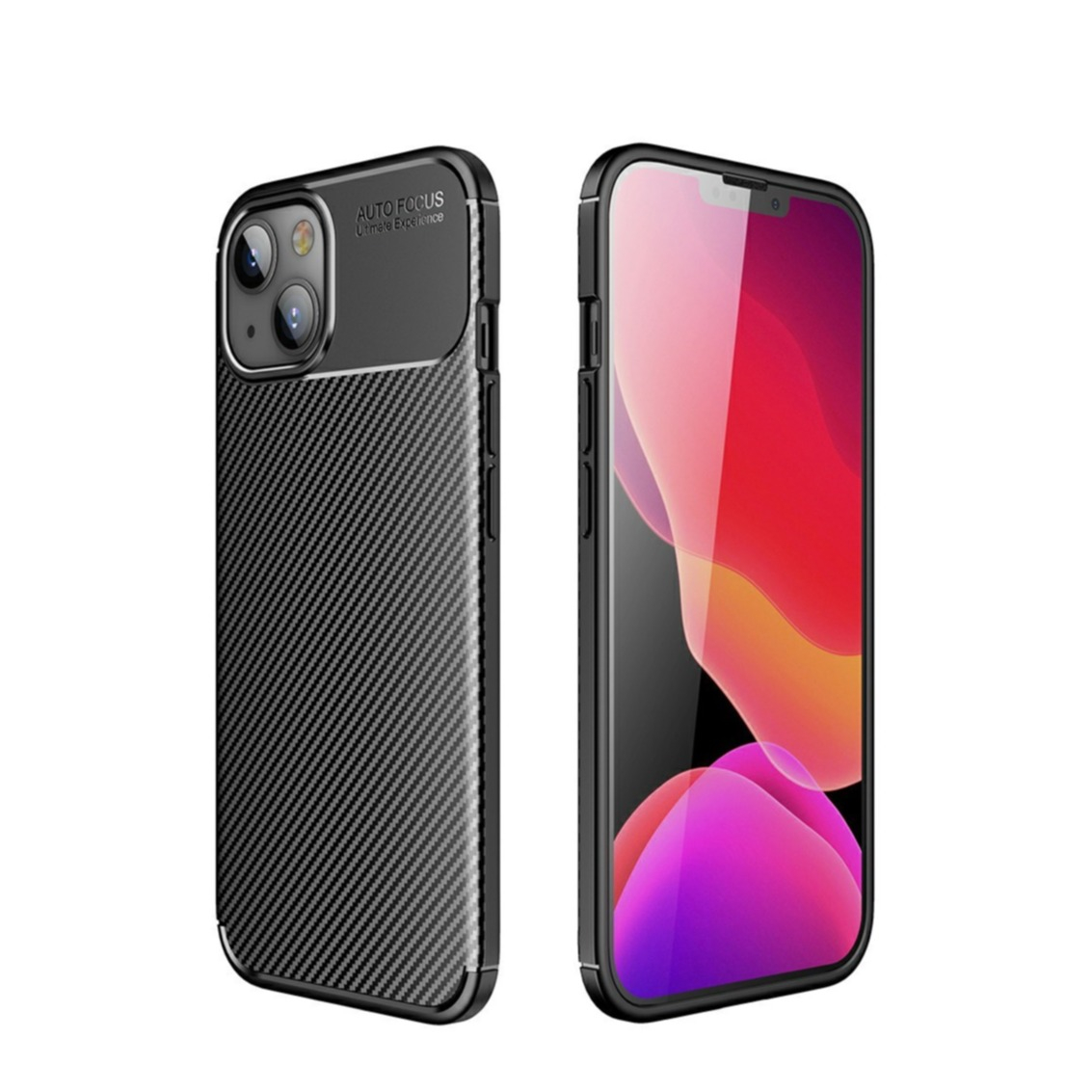 Image of iPhone 13 Mini Gummi Case Schutzhülle mit Air Cushion Fallschutz im Carbon Look - Schwarz bei Apfelkiste.ch