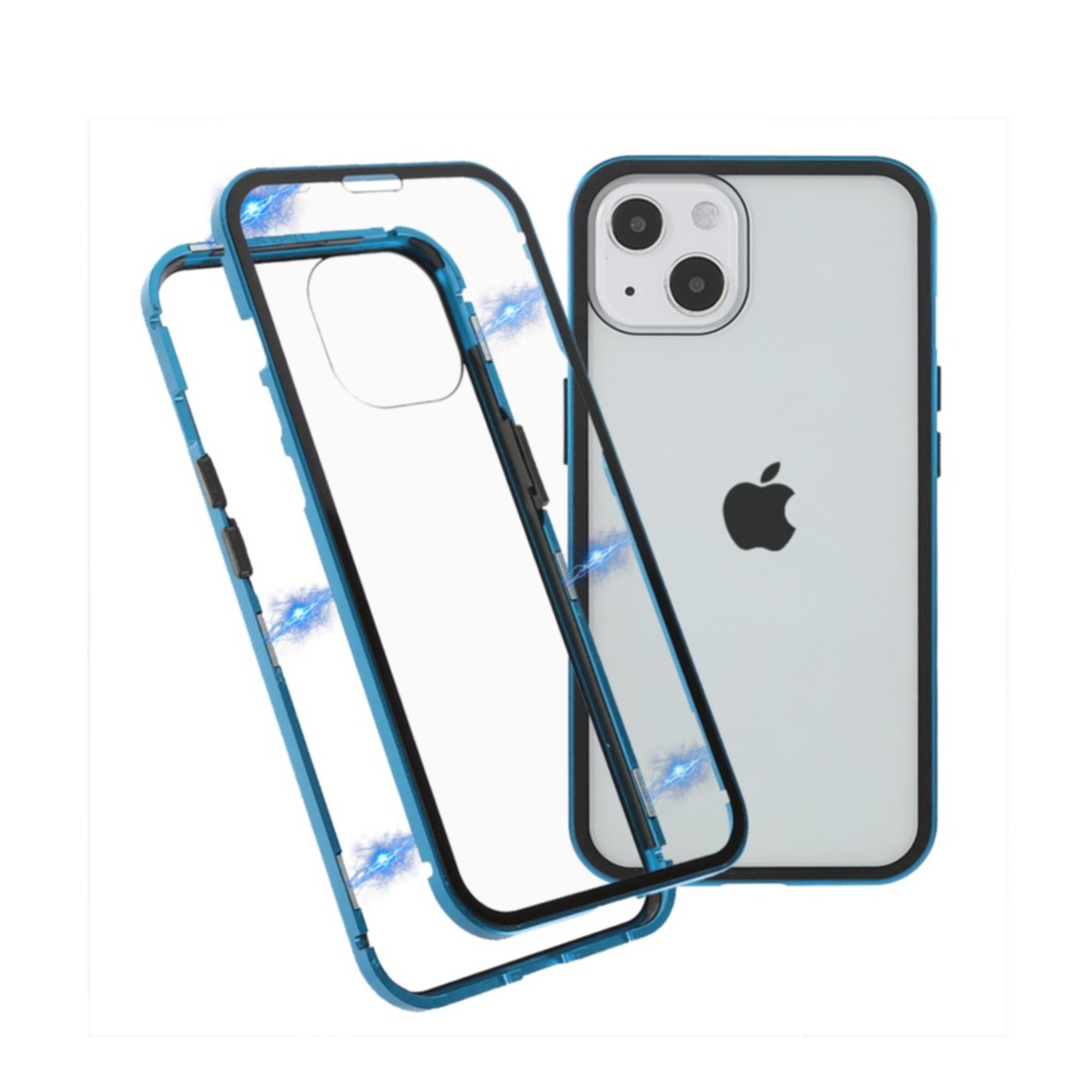 Image of iPhone 13 Mini Magnetische Alu Schutzhülle mit Panzer Glas Backcover + Displayschutz (Magnet-Technologie) - Blau bei Apfelkiste.ch