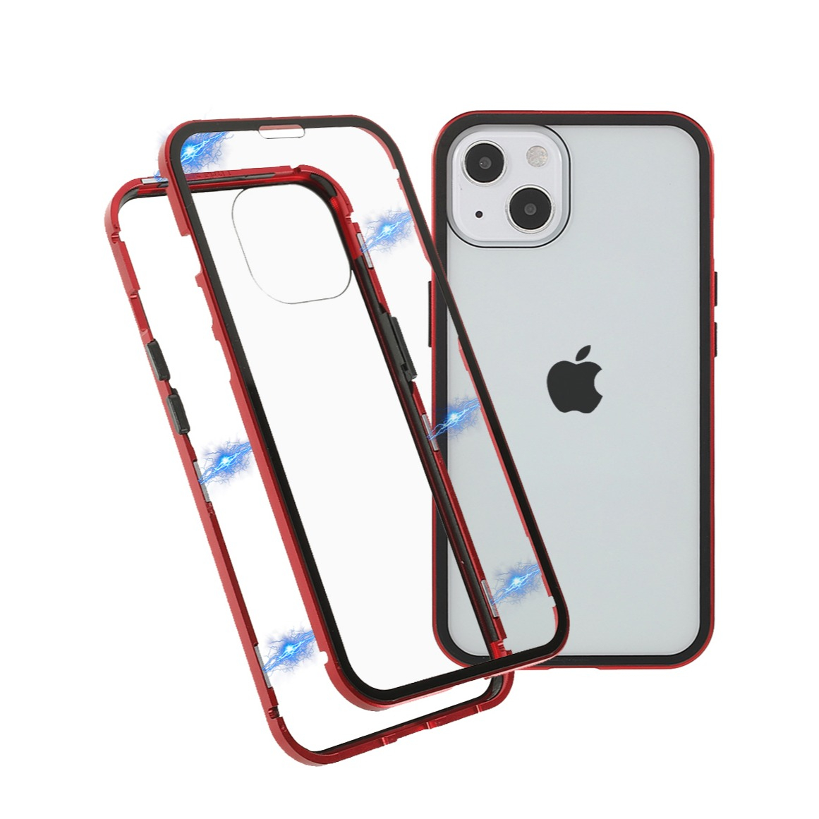 Image of iPhone 13 Mini Magnetische Alu Schutzhülle mit Panzer Glas Backcover + Displayschutz (Magnet-Technologie) - Rot bei Apfelkiste.ch