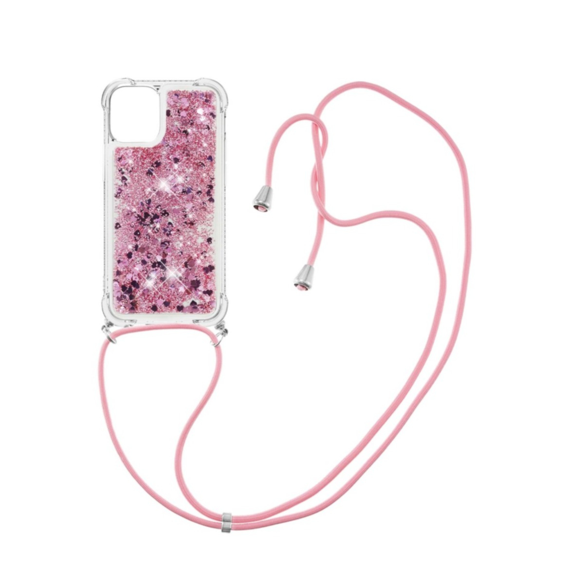 Image of iPhone 13 Necklace Gummi Hülle Liquid Glitzer + Handykette (130cm) - Pink / Roségold bei Apfelkiste.ch