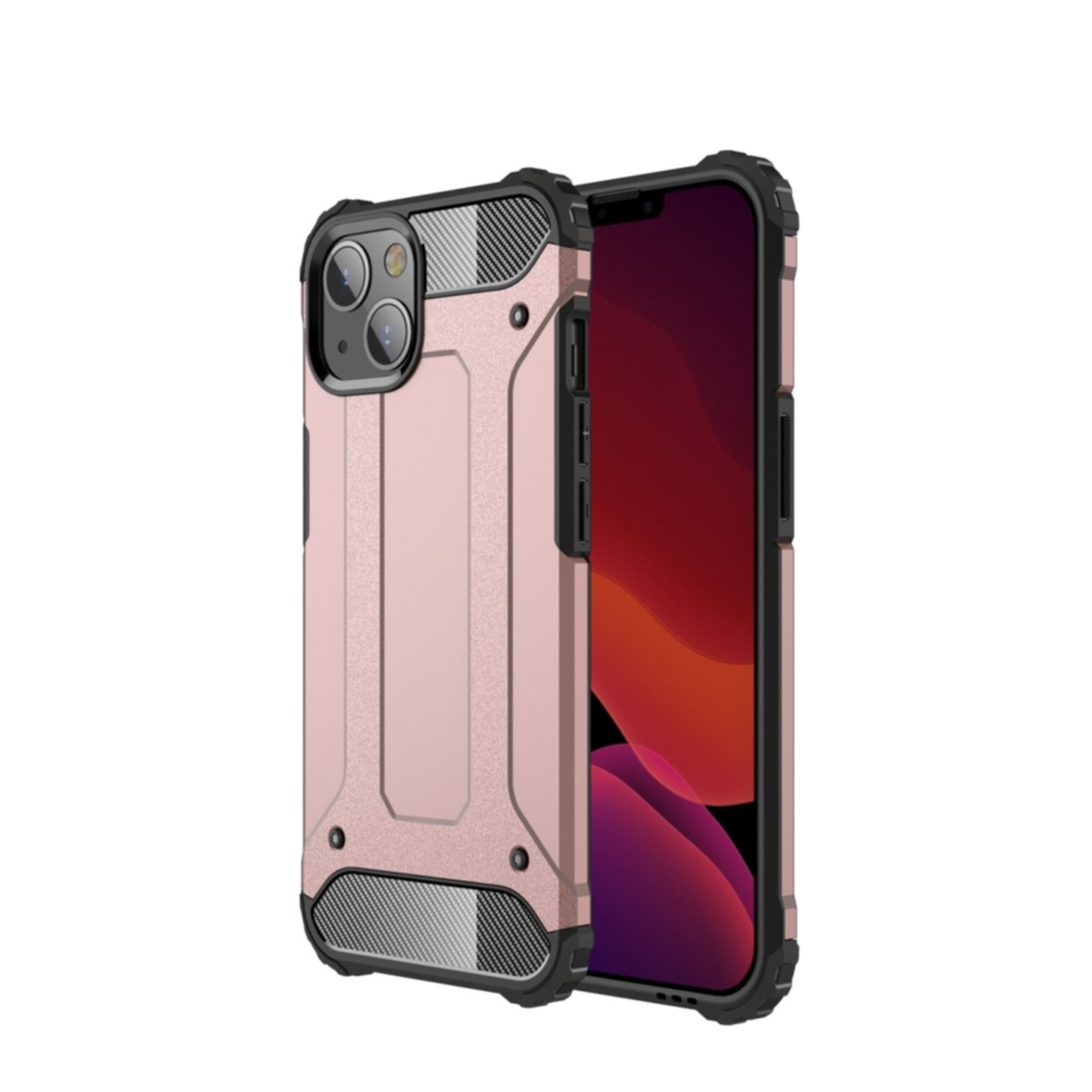Image of iPhone 13 Outdoor Hybrid Hardcase Hülle - Roségold / Schwarz bei Apfelkiste.ch