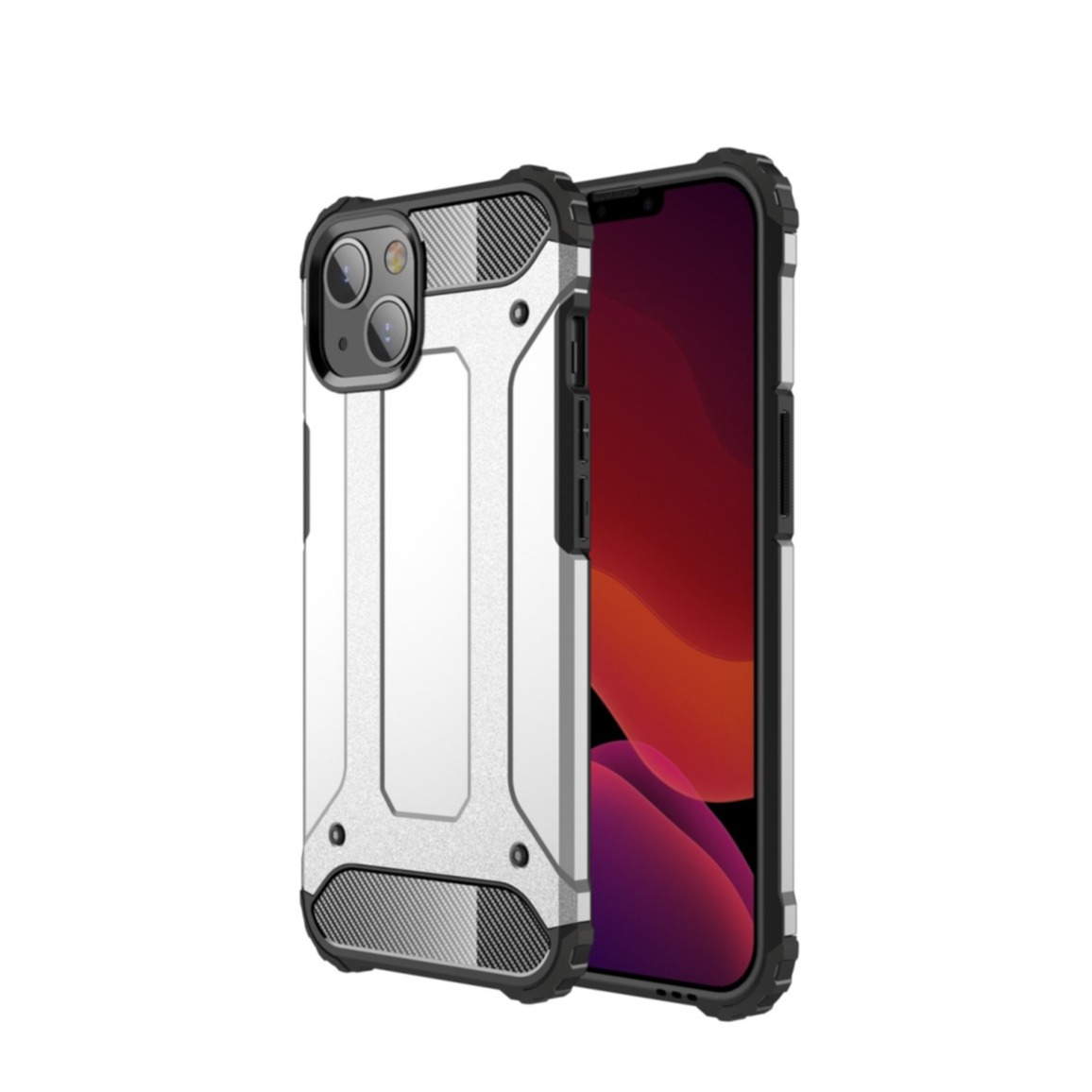 Image of iPhone 13 Outdoor Hybrid Hardcase Hülle - Silber / Schwarz bei Apfelkiste.ch