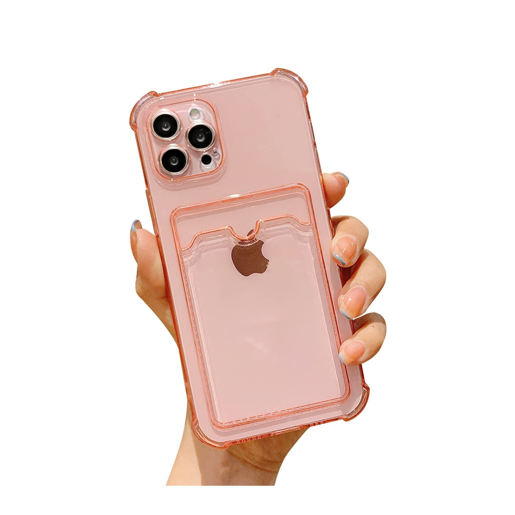 Image of iPhone 13 Pro Max Gummi Case Hülle mit Kartenfach + Air Cushion Fallschutz - Pink / Transparent bei Apfelkiste.ch