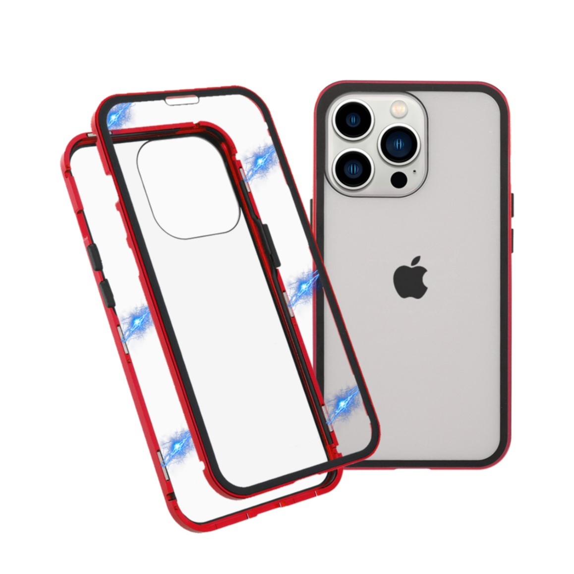 Image of iPhone 13 Pro Max Magnetische Alu Schutzhülle mit Panzer Glas Backcover + Displayschutz (Magnet-Technologie) - Rot bei Apfelkiste.ch
