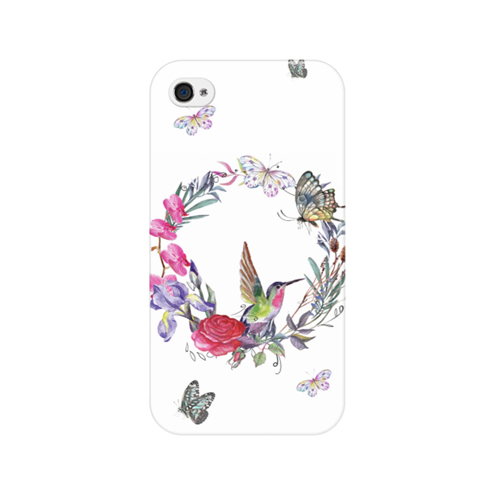 iPhone 4 / 4S Hardcase Hülle - Kolibri & Butterflies