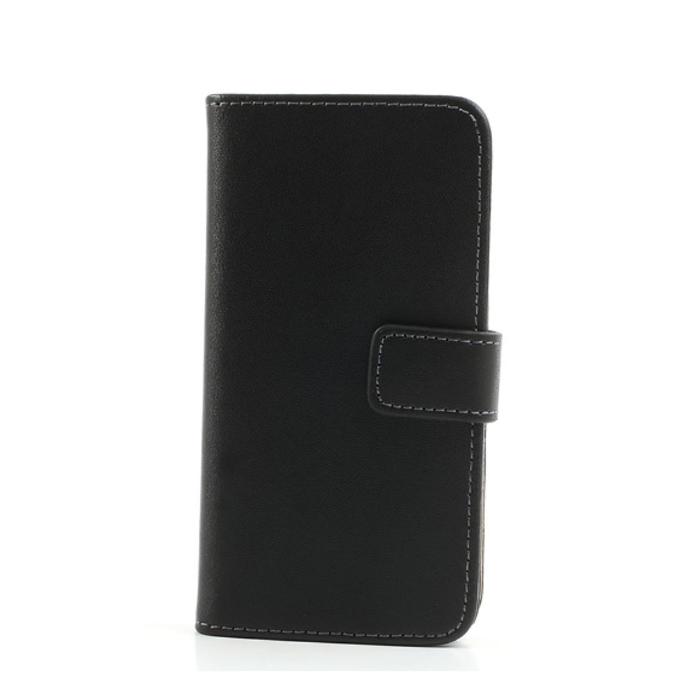 Image of iPhone SE (2016) / 5 / 5S Echtleder Tasche Flip Cover mit Kartenfächer - Schwarz bei Apfelkiste.ch