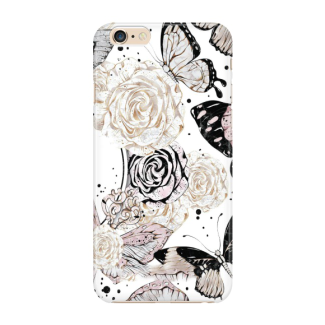 iPhone 6 / 6S Hardcase Schutzhülle Blumen Schmetterling - Weiss / Rosa