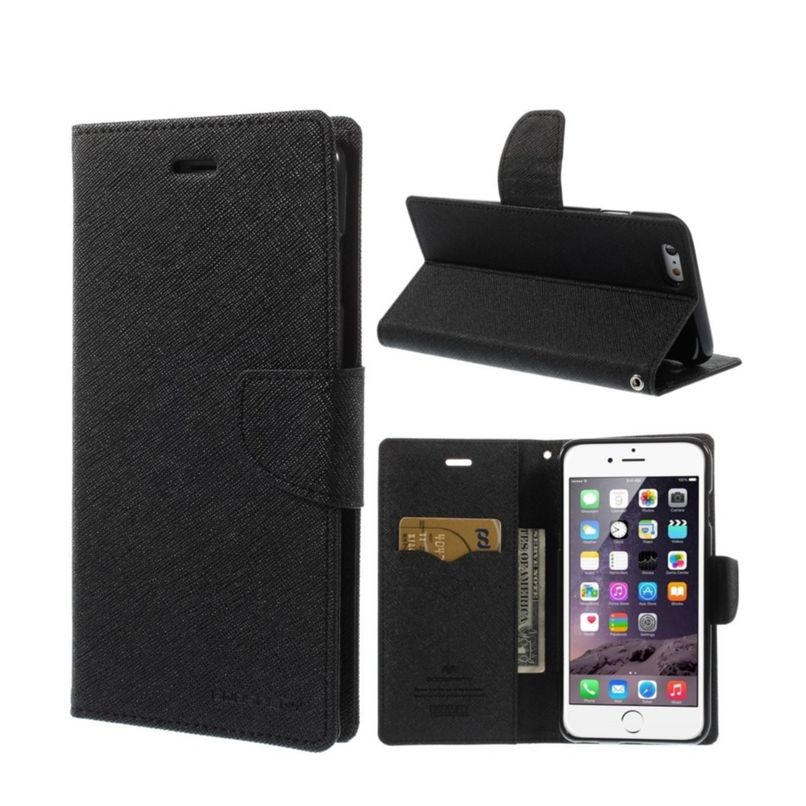 Image of Mercury Goospery - iPhone 6 Plus / 6S Plus Leder Tasche Flipcase - Schwarz bei Apfelkiste.ch