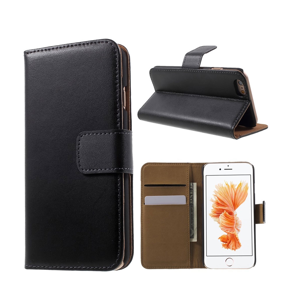Image of iPhone 6 / 6S Echtleder Tasche Flip Cover mit Karten Etui - Schwarz bei Apfelkiste.ch
