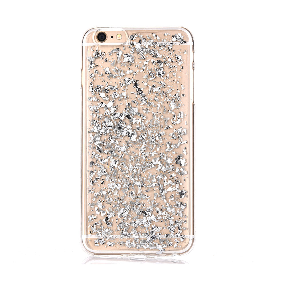 iPhone 6 / 6S Gummi Hülle Glitzer Blattgold Optik - Transparent / Silber