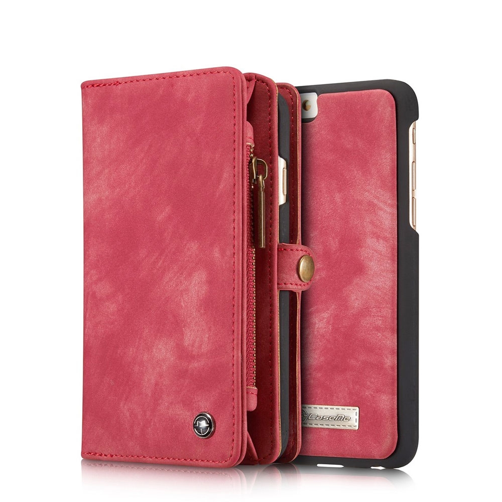 Image of Caseme - iPhone 6 / 6S Echtleder Tasche Brieftasche (Wallet) + Kartenetui + Magnet Leder Case - Rot bei Apfelkiste.ch