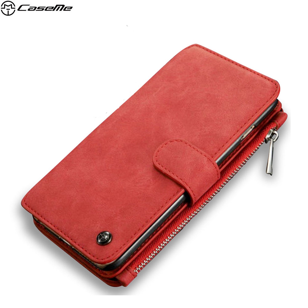 iPhone 6 Plus / 6S Plus 3in1 Echtleder Tasche + Magnet Hardcase und Karten Etui - Rot