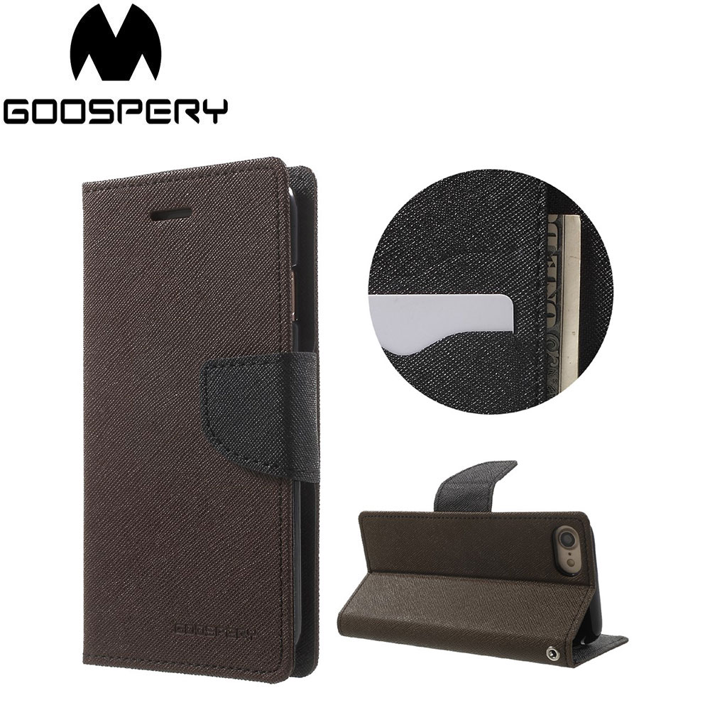 Mercury Goospery - iPhone SE (2020) / 8 / 7 Leder Tasche Flipcase - Braun / Schwarz