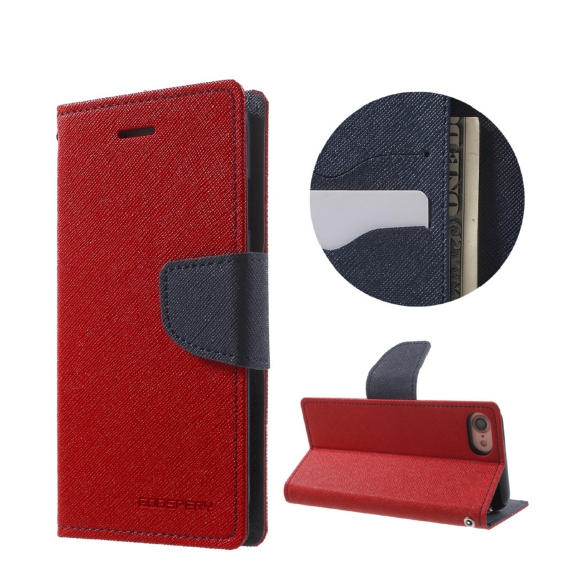 Image of Mercury Goospery - iPhone SE (2022/2020) / 8 / 7 Leder Tasche Flipcase - Rot / Dunkelblau bei Apfelkiste.ch