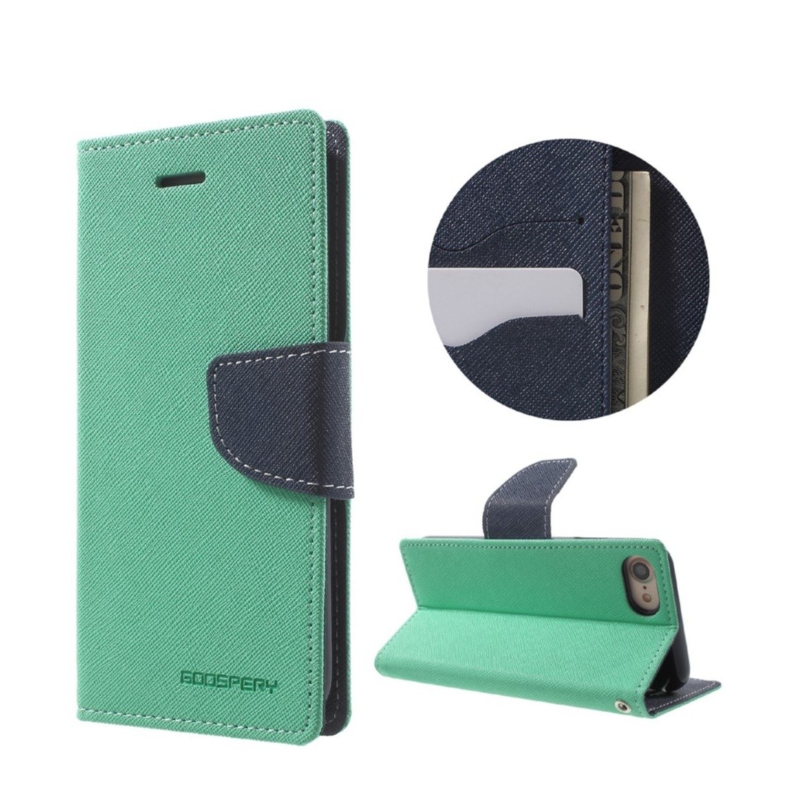 Image of Mercury Goospery - iPhone SE (2022/2020) / 8 / 7 Leder Tasche Flipcase - Türkis / Dunkelblau bei Apfelkiste.ch