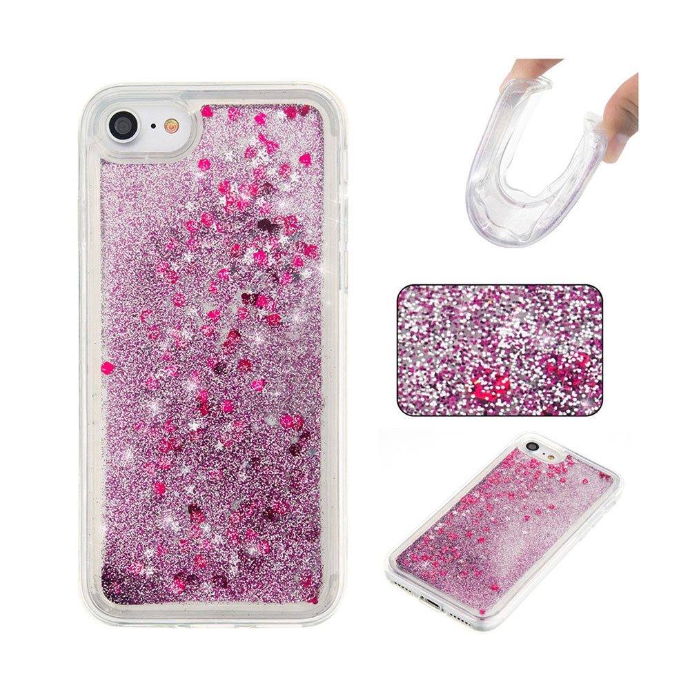 Image of iPhone SE (2022/2020) / 8 / 7 Gummi Hülle Liquid Case Glitzer Sterne - Transparent / Lila bei Apfelkiste.ch
