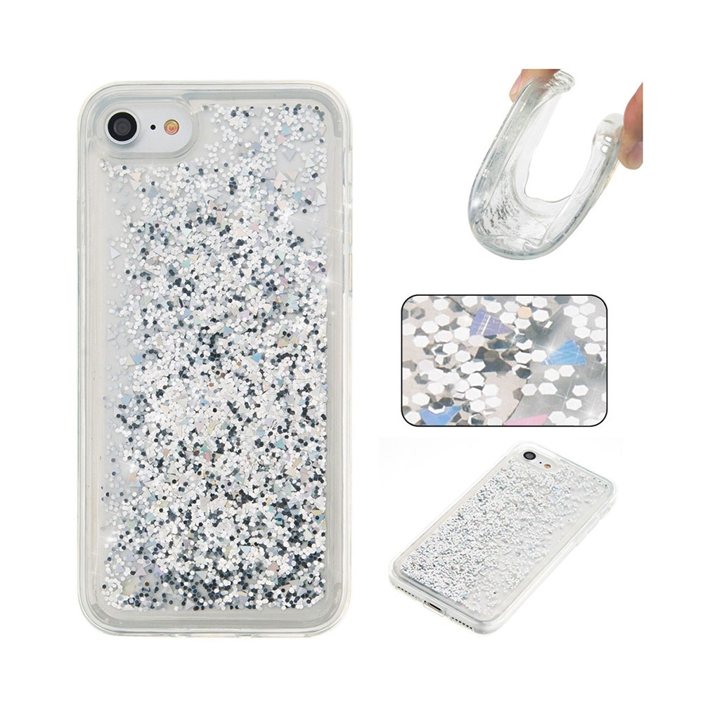 Image of iPhone SE (2022/2020) / 8 / 7 Gummi Hülle Liquid Case Glitzer Triangle - Transparent / Silber bei Apfelkiste.ch