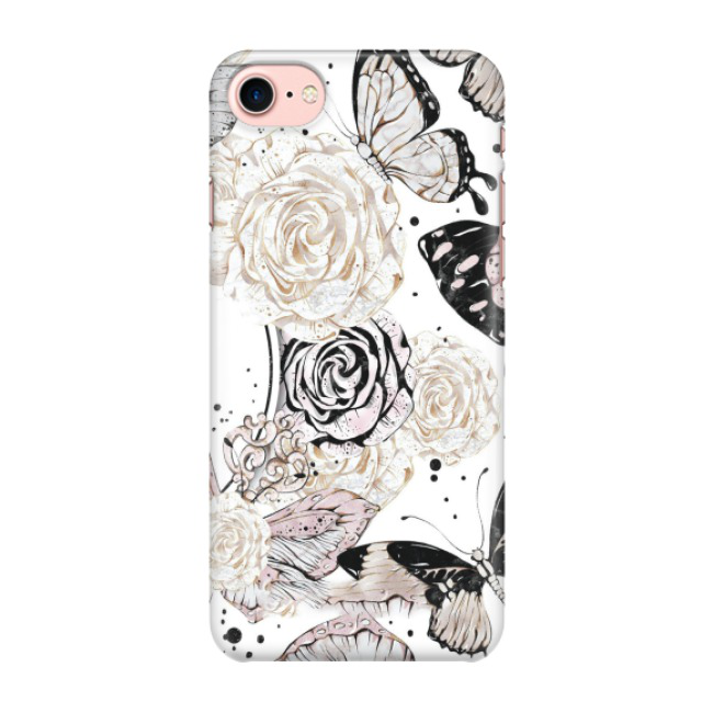 iPhone SE (2020) / 8 / 7 Hardcase Schutzhülle Blumen Schmetterling - Weiss / Rosa