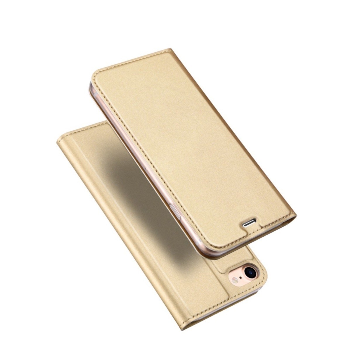 Image of Dux Ducis - iPhone SE (2022/2020) / 8 / 7 Flip Wallet Cover Leder Tasche - Gold bei Apfelkiste.ch