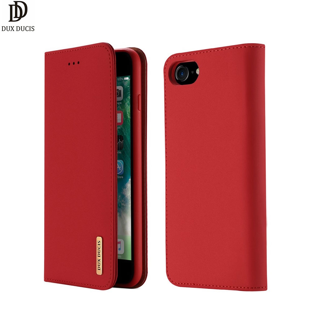 iPhone SE (2020) / 8 / 7 Flip Wallet Cover Echtleder Tasche Wish Series - Rot
