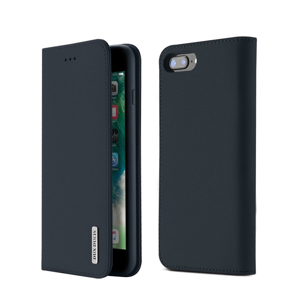 Image of Dux Ducis - iPhone 8 Plus / 7 Plus Flip Wallet Cover Echtleder Tasche Wish Series - Dunkelblau bei Apfelkiste.ch