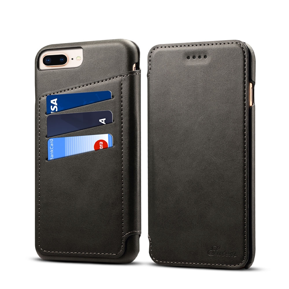 Image of iPhone 8 Plus / 7 Plus / 6S Plus / 6 Plus Leder Tasche Wallet Case (6 Kartenfächer) - Schwarz bei Apfelkiste.ch