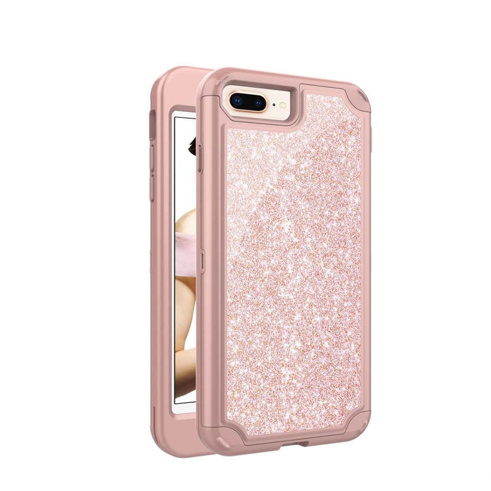 Image of iPhone 8 Plus / 7 Plus Schutzhülle Outdoor Hybrid Silikon Glitzer Hardcase Shock Proof - Roségold bei Apfelkiste.ch