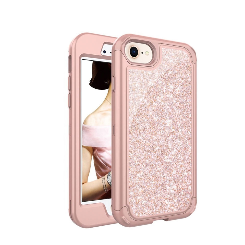 Image of iPhone SE (2022/2020) / 8 / 7 Schutzhülle Outdoor Hybrid Silikon Glitzer Hardcase Shock Proof - Roségold bei Apfelkiste.ch
