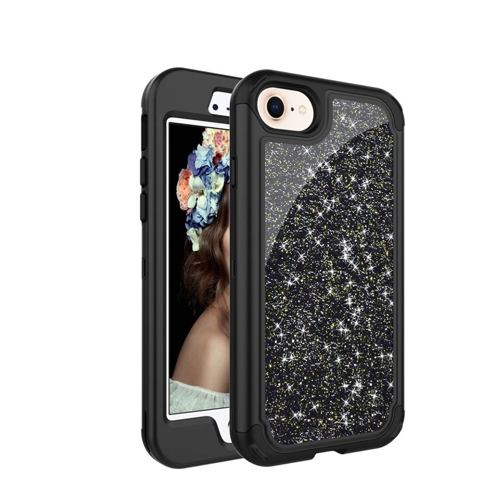 Image of iPhone SE (2022/2020) / 8 / 7 Schutzhülle Outdoor Hybrid Silikon Glitzer Hardcase Shock Proof - Schwarz bei Apfelkiste.ch