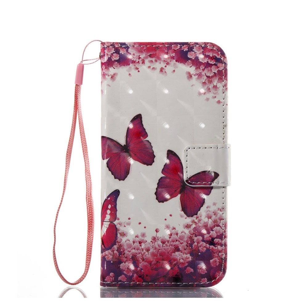 Image of iPhone SE (2022/2020) / 8 / 7 / 6S Leder Tasche Schmetterlinge - Pink bei Apfelkiste.ch