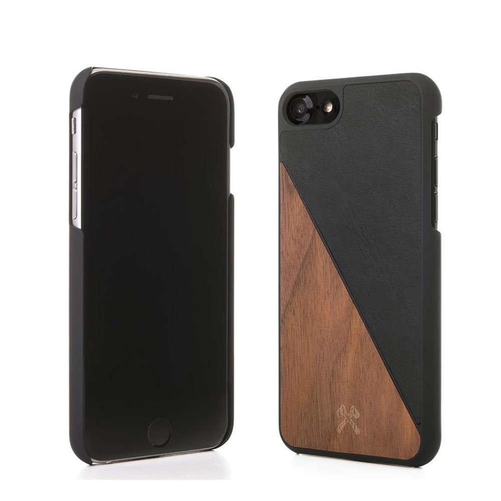 Image of Woodcessories - iPhone SE (2022/2020) / 8 / 7 EcoSplit Fashion Series Echt Holz Hülle Walnuss FSC Zertifiziert (ECO233) - Dunkelbraun / Schwarz bei Apfelkiste.ch